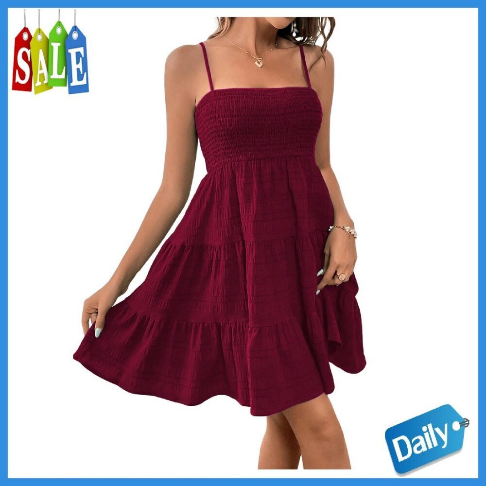Sleeveless A-Line Sundress with Ruffle Hem, Adjustable Straps